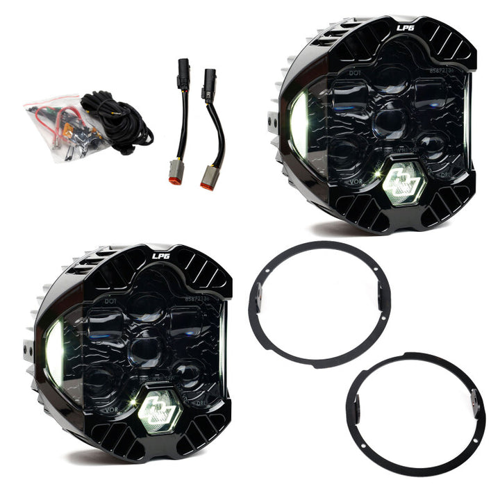 Baja Designs 07-18 Jeep Wrangler JK DOT LP6 LED Headlight Kit (For LED Headlights) - Clear/White - Bull Strap
