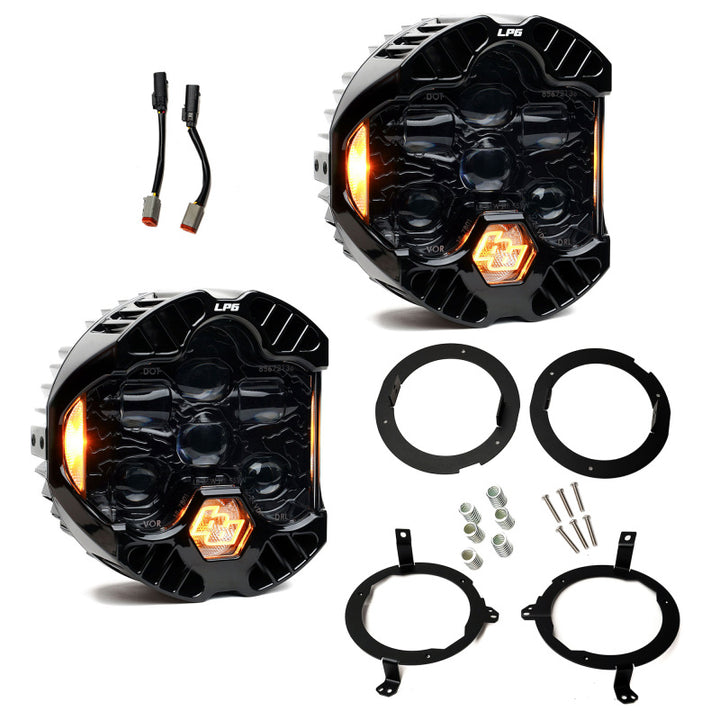 Baja Designs 18-25 Jeep Wrangler JL / 20-25 Gladiator JT DOT LP6 LED Headlight Kit - Amber - Bull Strap