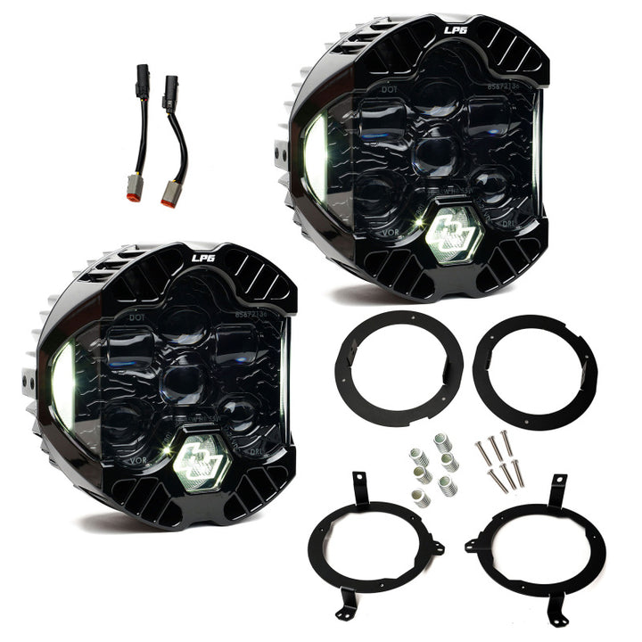 Baja Designs 18-25 Jeep Wrangler JL / 20-25 Gladiator JT DOT LP6 LED Headlight Kit - Clear/White - Bull Strap