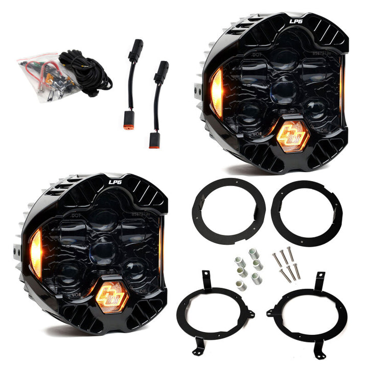 Baja Designs 18-25 Jeep Wrangler JL/20-25 Gladiator JT (w/Halogen) DOT LP6 LED Headlight Kit - Amber - Bull Strap