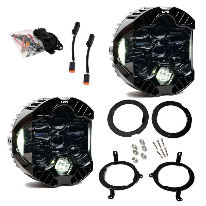 Baja Designs 18-25 Jeep Wrangler JL/20-25 Gladiator JT (w/Halogen) DOT LP6 LED Headlight Kit - Clear - Bull Strap