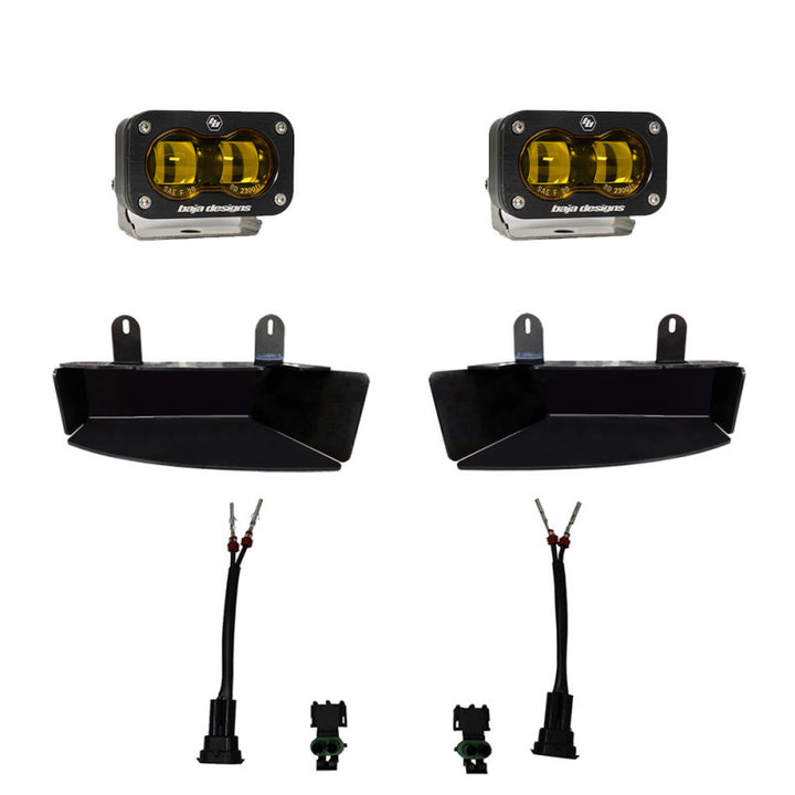 Baja Designs 19-22 Dodge RAM 2500/3500 S2 SAE Fog Pocket Light Kit - Amber - Bull Strap