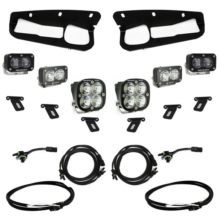 Baja Designs 21-22 Ford Bronco w/Steel Bumper S2 SAE Sportsmen Fog Pkt Light Kit w/Upfitter - Clear - Bull Strap