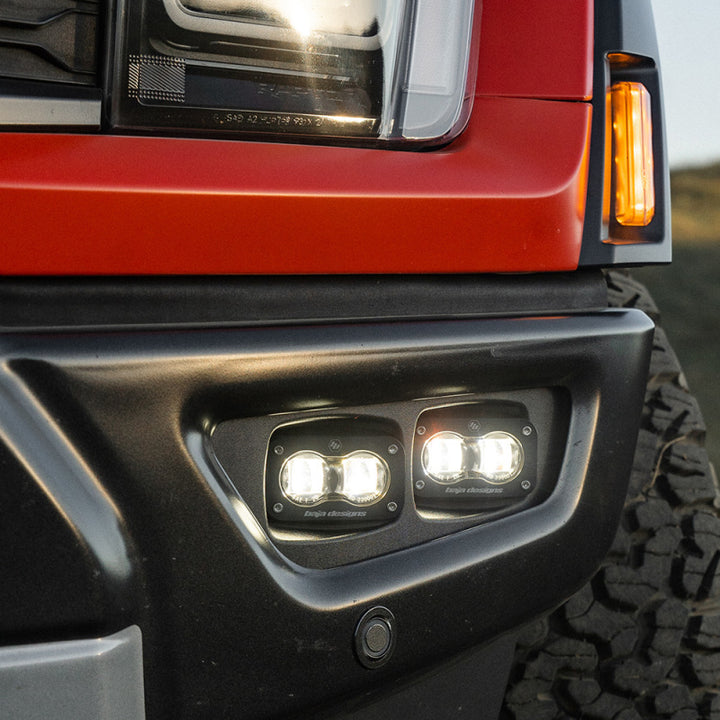 Baja Designs 21-22 Ford F-150 Raptor S2 SAE Dual Fog Pocket Light Kit - Clear - Bull Strap