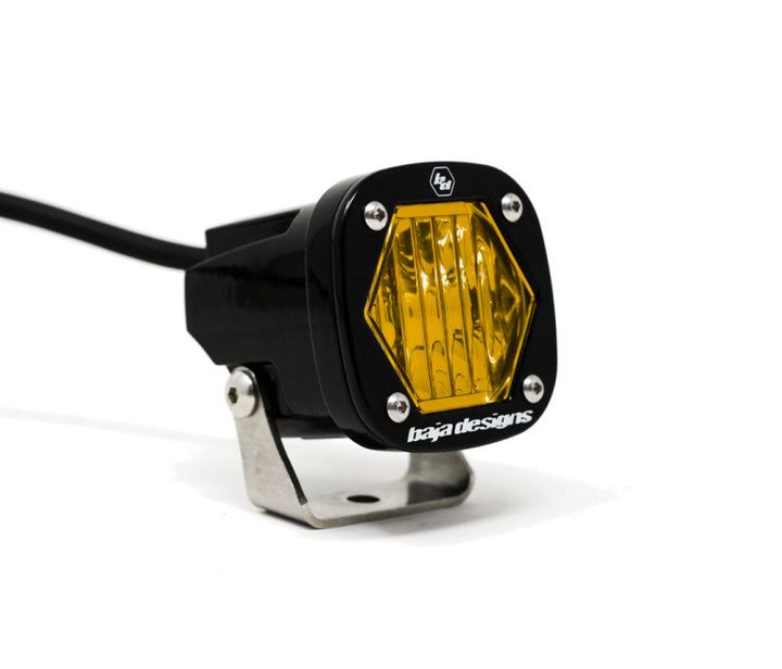 Baja Designs S1 Amber Wide Cornering LED Light w/ Mounting Bracket Single - Bull Strap