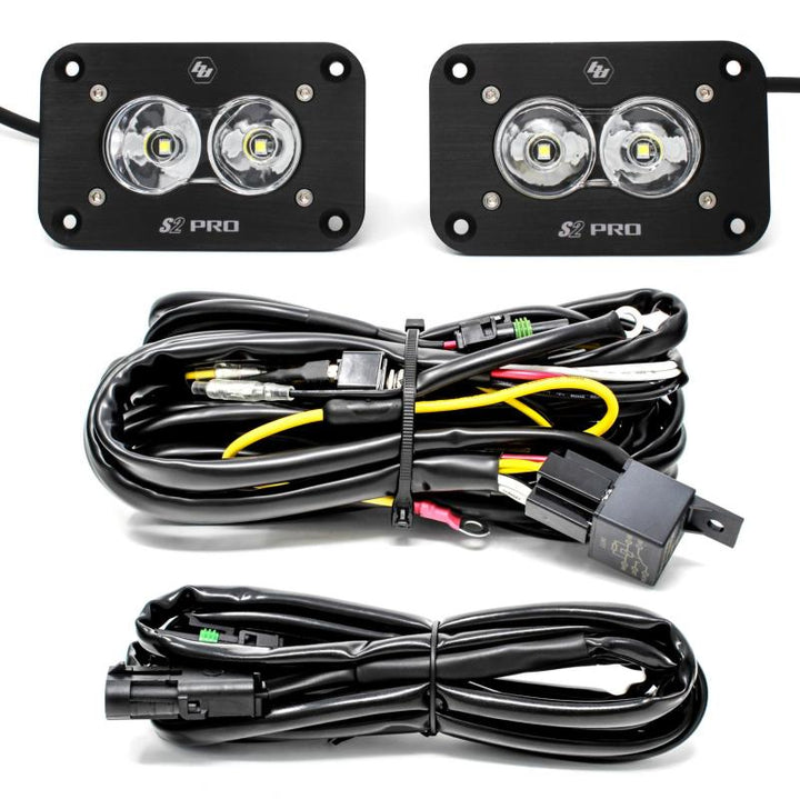 Baja Designs S2 Pro Flush Mount LED Light Pod Kit Work/Scene Pattern - Pair - Bull Strap