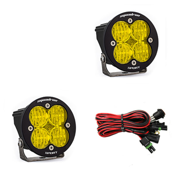 Baja Designs Squadron R Sport Wide Cornering Pair LED Light Pods - Amber - Bull Strap