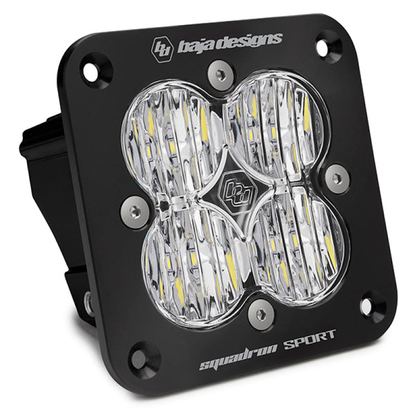 Baja Designs Squadron Sport Black Wide Cornering Pattern Flush Mount LED Light Pod - Clear - Bull Strap