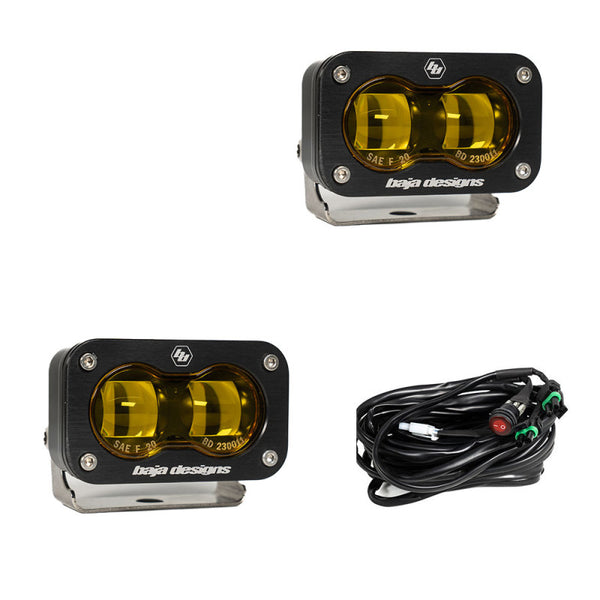 Baja Designs Universal S2 SAE Spot LED (Pair) - Amber - Bull Strap
