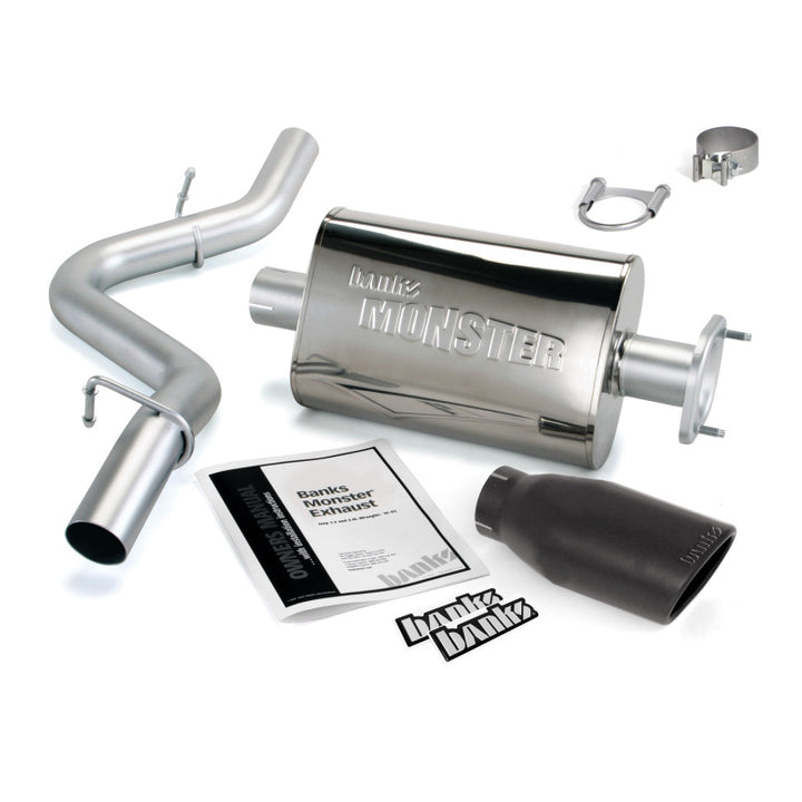 Banks Power 04-06 Jeep 4.0L Wrangler Monster Exhaust System - SS Single Exhaust w/ Black Tip - Bull Strap