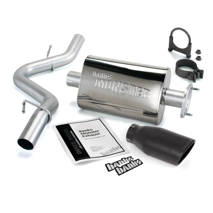 Banks Power 04-06 Jeep 4.0L Wrangler Monster Exhaust System - SS Single Exhaust w/ Black Tip - Bull Strap