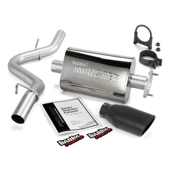 Banks Power 04-06 Jeep 4.0L Wrangler Monster Exhaust System - SS Single Exhaust w/ Black Tip - Bull Strap