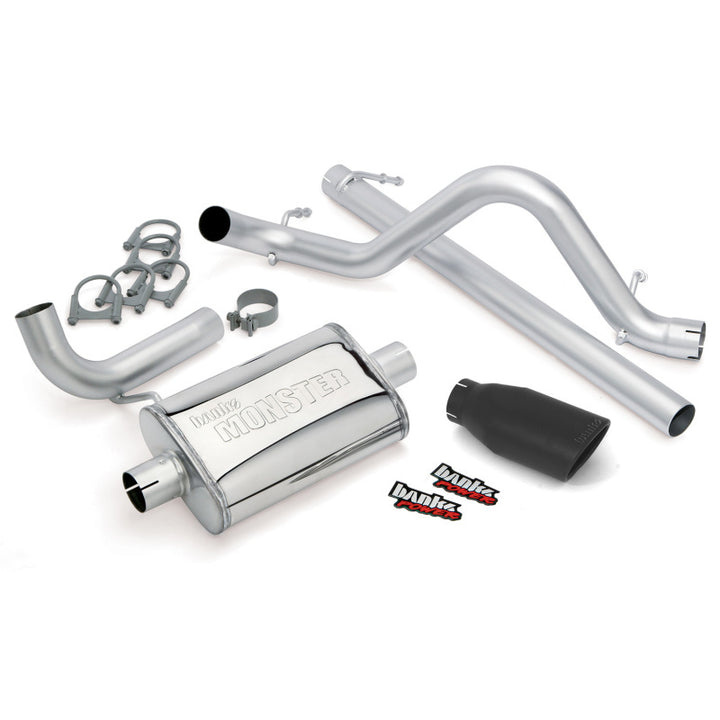 Banks Power 07-11 Jeep 3.8L Wrangler - 2dr Monster Exhaust System - SS Single Exhaust w/ Black Tip - Bull Strap