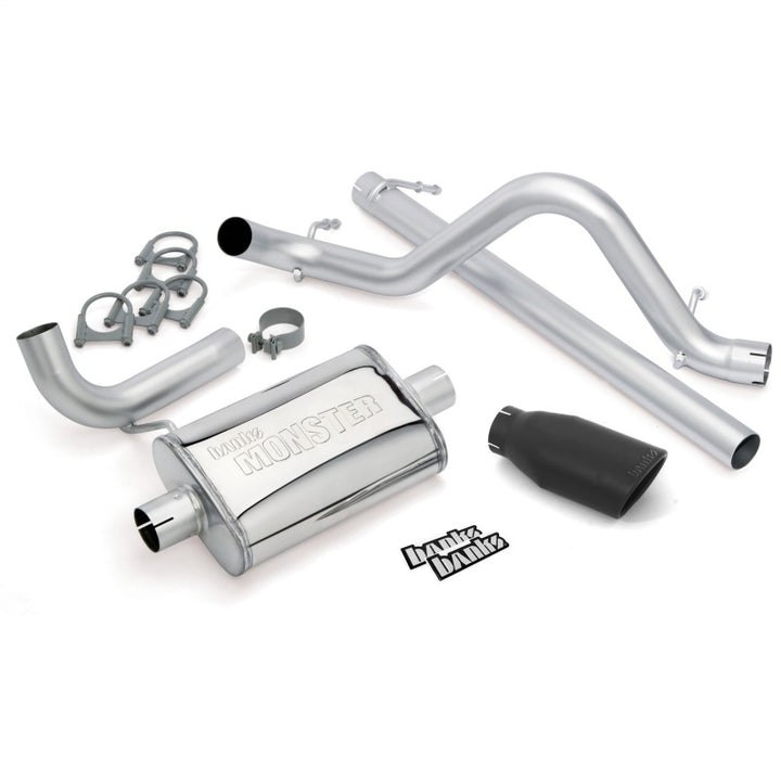 Banks Power 07-11 Jeep 3.8L Wrangler - 2dr Monster Exhaust System - SS Single Exhaust w/ Black Tip - Bull Strap