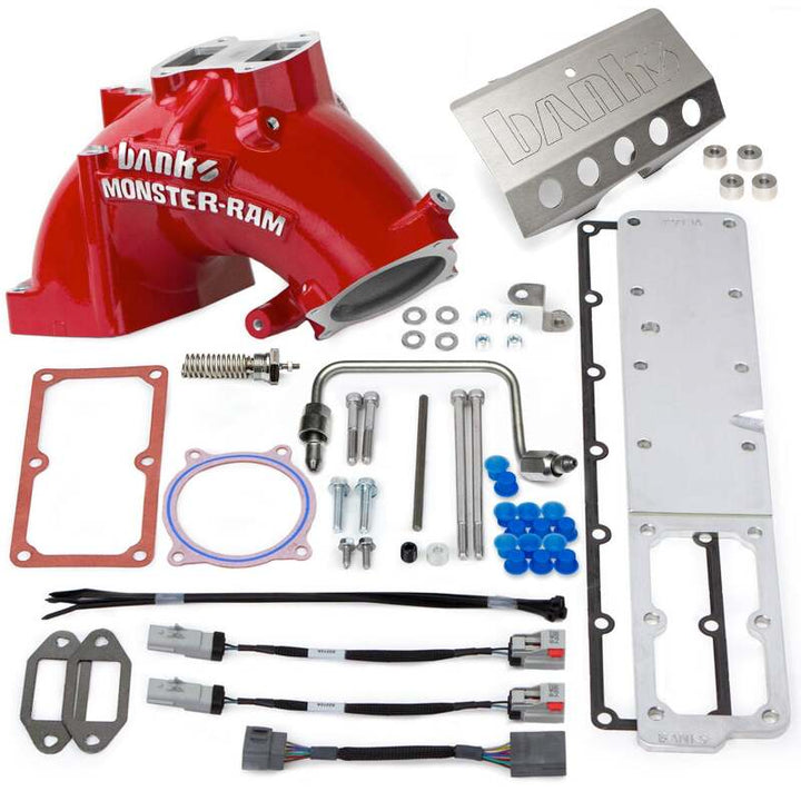 Banks Power 13-18 Ram 6.7L Diesel Monster-Ram Intake System Gen-2 w/Fuel Line - Red w/Heater System - Bull Strap