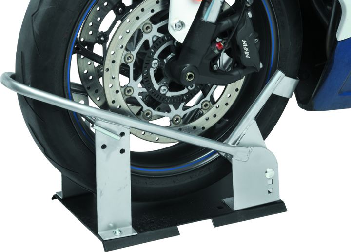 BikeMaster Heavy Duty Wheel Chock - Silver - Bull Strap