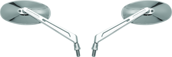 BikeMaster Oval Mirror Machined Arm w/10mm/Yam 10mm/HD Adapters - Pair - Chrome - Bull Strap