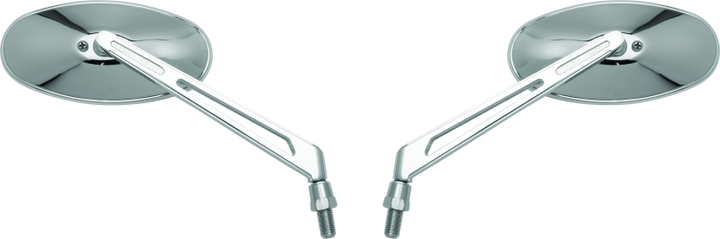 BikeMaster Oval Mirror Machined Arm w/10mm/Yam 10mm/HD Adapters - Pair - Chrome - Bull Strap