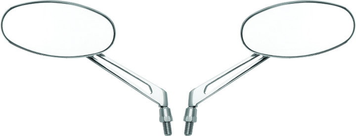 BikeMaster Oval Mirror Machined Arm w/10mm/Yam 10mm/HD Adapters - Pair - Chrome - Bull Strap