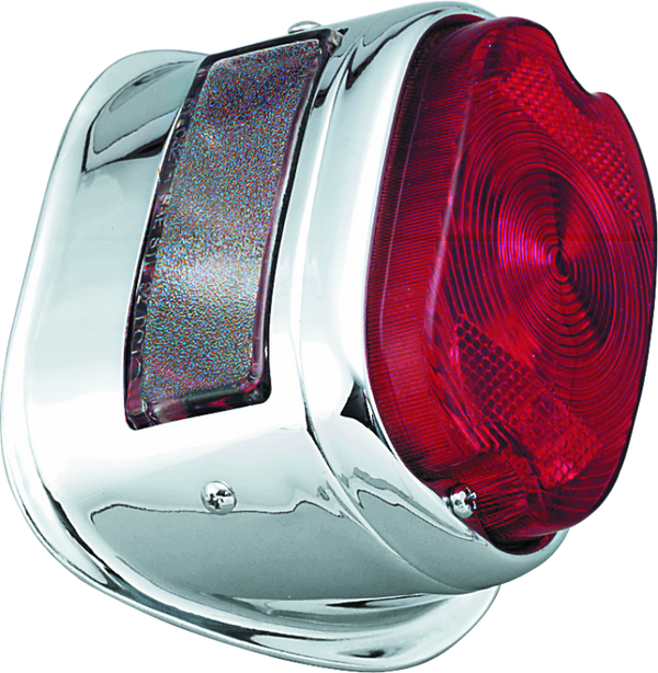 Bikers Choice 56-72 Big Twin & XL Chrome Taillight W/Red Lens & Top License Light Repl H-D 68010-64B - Bull Strap