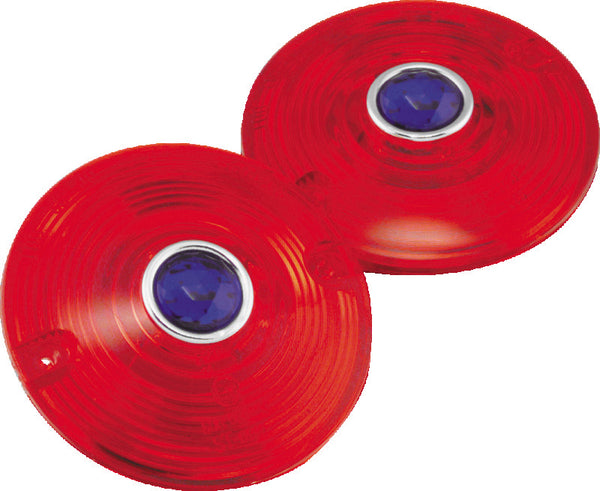 Bikers Choice 86-17 FLH FLT FLST Red Turn Signal Lens With Blue Dot Pr - Bull Strap