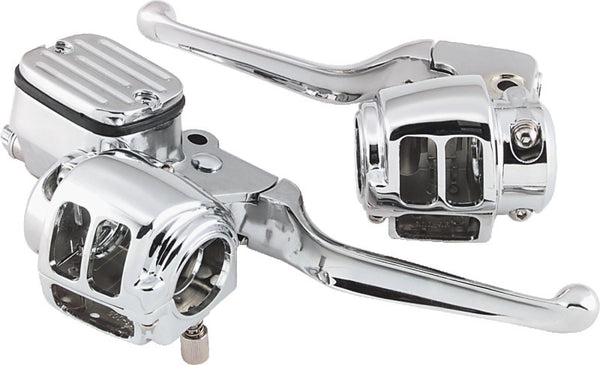 Bikers Choice 96-06 Big Twin 96-03XL With 11/16 Bore Master Cylinder Chrome Handlebar Control Kit - Bull Strap