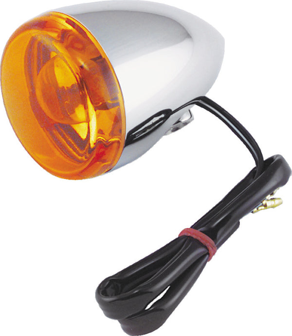 Bikers Choice Chrome Bullet Rear Turn Signal Single Filament Amber Replaces 67104-83 68977-00 - Bull Strap