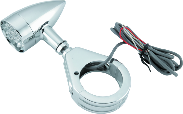 Bikers Choice Chrome Mini LED Turn Signals W/ 41 MM Clamp Universal Custom Pr - Bull Strap