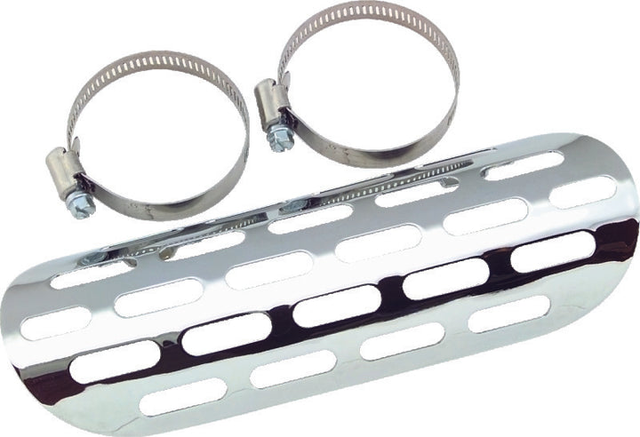 Bikers Choice Chrome Perforated Heat Shield Fits 1-3/4 to 2 Inch Pipe Custom - Bull Strap