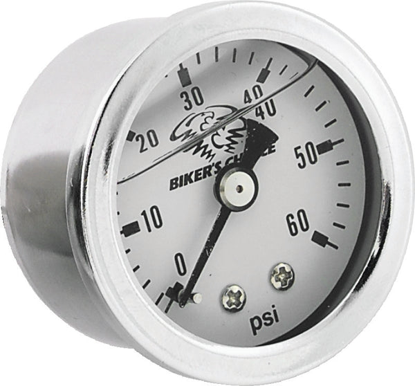 Bikers Choice White Face Liquid Filled Oil Pressure Gauge 0-60 Psi 1/8 NPT - Bull Strap
