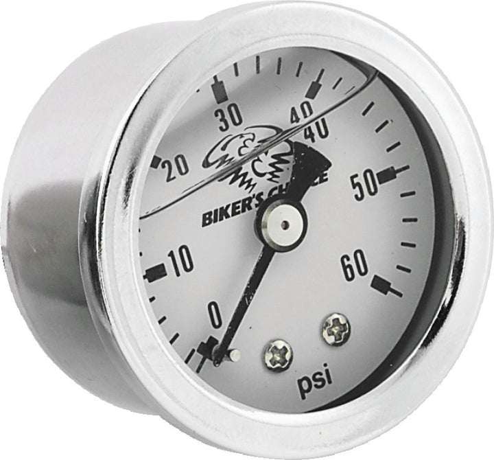 Bikers Choice White Face Liquid Filled Oil Pressure Gauge 0-60 Psi 1/8 NPT - Bull Strap