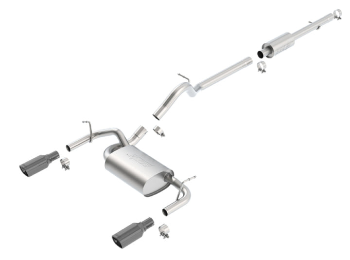 Borla 12-16 Jeep Wrangler 3.6L AT/MT 4DR 4WD S SQ RL AC SR 2.5in 2in TIP 3.5inx3.28in Black Chrome - Bull Strap
