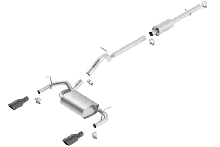 Borla 12-16 Jeep Wrangler 3.6L AT/MT 4DR 4WD S SQ RL AC SR 2.5in 2in TIP 3.5inx3.28in Black Chrome - Bull Strap