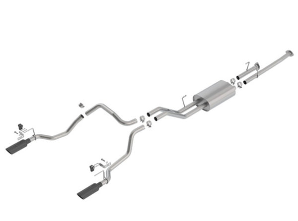 Borla 14-18 Toyota Tundra 4.6L/5.7L V8 AT 2&4WD Crew Max Cat-Back Touring Exhaust - Black Chrome Tip - Bull Strap