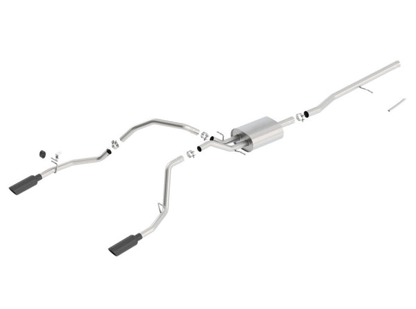 Borla 14 Sierra 1500 C/B S-Type Exh/2.75in Into Dual 2.25in Out 4in Split Rear Exit-Black Chrome - Bull Strap