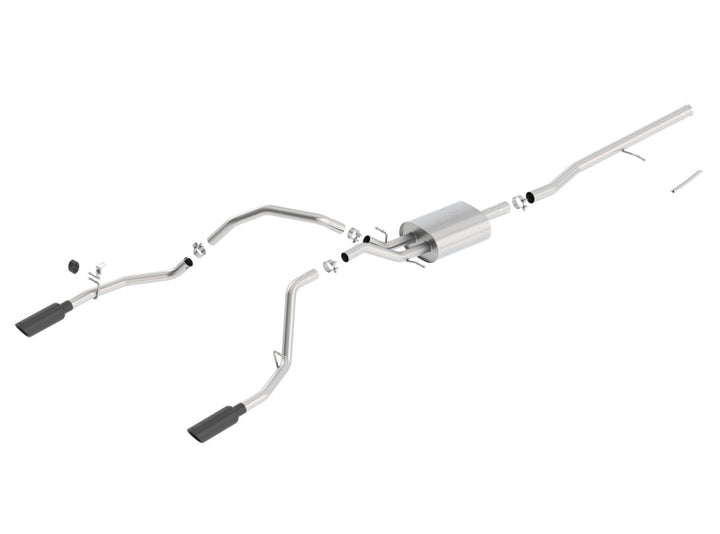 Borla 14 Sierra 1500 C/B S-Type Exh/2.75in Into Dual 2.25in Out 4in Split Rear Exit-Black Chrome - Bull Strap
