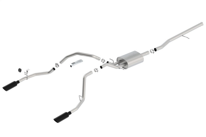 Borla 14 Sierra 1500 C/B S-Type Exh/2.75in Into Dual 2.25in Out 4in Split Rear Exit-Black Chrome - Bull Strap