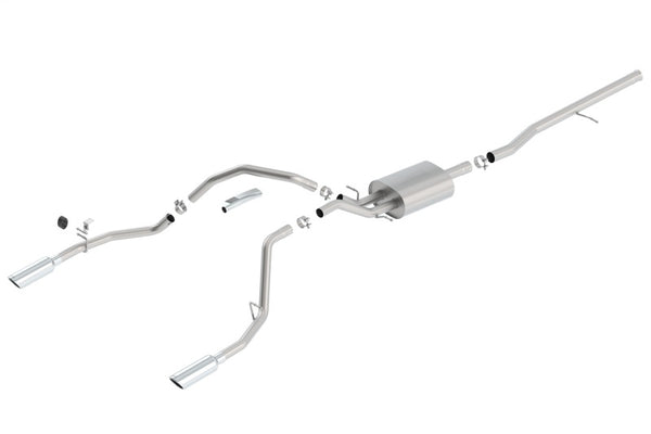 Borla 14 Silv/Sierra 1500 C/B S-Type Exh/2.75in Into Dual 2.25in Out 4in Tip Split Rear Exit - Bull Strap