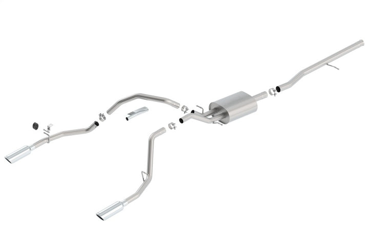 Borla 14 Silv/Sierra 1500 C/B S-Type Exh/2.75in Into Dual 2.25in Out 4in Tip Split Rear Exit - Bull Strap