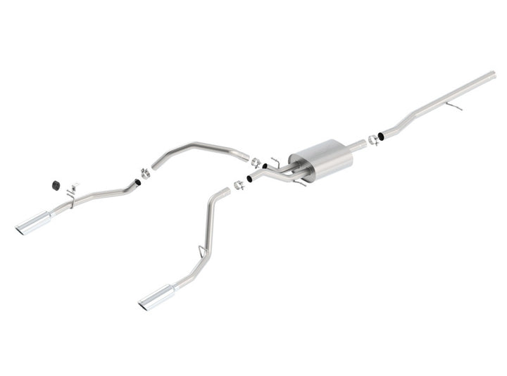 Borla 14 Silv/Sierra 1500 C/B S-Type Exh/2.75in Into Dual 2.25in Out 4in Tip Split Rear Exit - Bull Strap