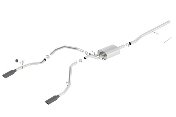 Borla 14 Silv/Sierra C/B Exh ATAK 1500 5.3L V8 AT/MT 2&4WD Ext Cab (78.7) WB - Black Chrome - Bull Strap