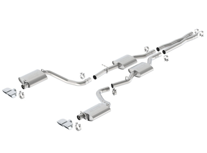 Borla 15-16 Dodge Challenger R/T 5.7L Dual Rectangle Angle Cut Dual Split Rear Exit S-Type Exhaust - Bull Strap