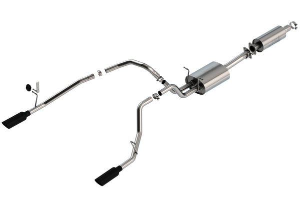 Borla 19-22 RAM 1500 3.6L V6 4DR 140.5/144.6/153.5 WB 2.25in S-Type Cat-Back - Black Chrome Tip - Bull Strap