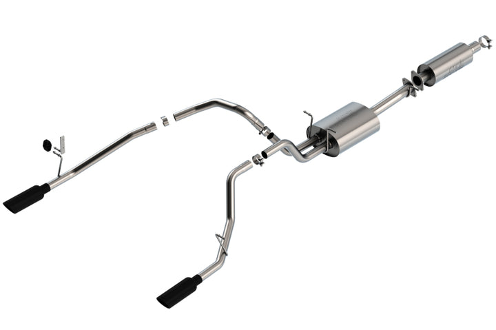 Borla 19-22 RAM 1500 3.6L V6 4DR 140.5/144.6/153.5 WB 2.25in S-Type Cat-Back - Black Chrome Tip - Bull Strap