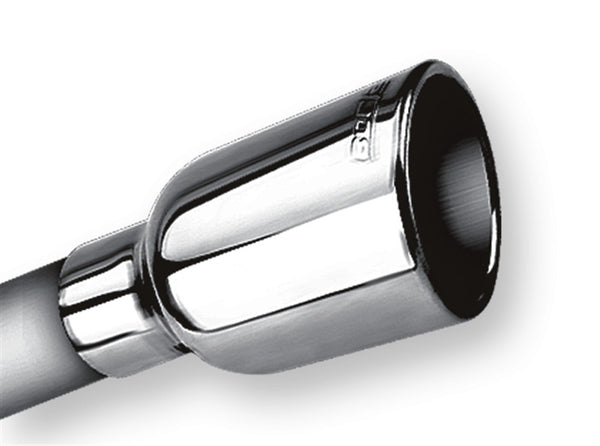 Borla 2.25in Inlet 3.19in Round Rolled Angle Cut Outlet x 5in Long Embossed Tip - Bull Strap