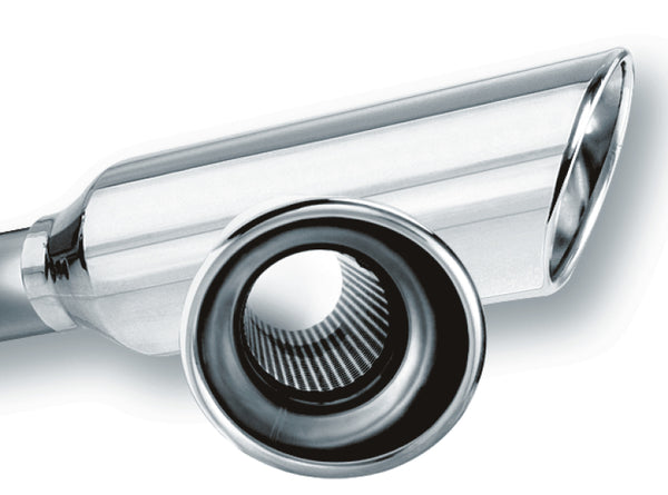 Borla 2.25in Inlet 4in Round Rolled Angle Cut Resonated x 13in Long Exhaust Tip - Bull Strap