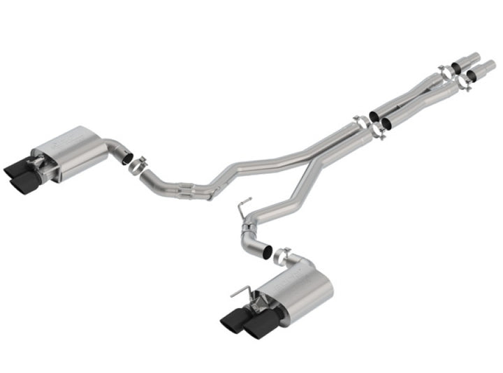 Borla 2018 Ford Mustang GT 5.0L AT/MT 3in ATAK Catback Exhaust Black Chrome Tips w/ Valves - Bull Strap