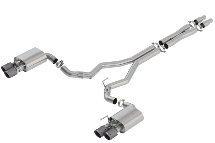 Borla 2018 Ford Mustang GT 5.0L AT/MT 3in Atak Catback Exhaust w/ Valves (Carbon Fiber Black Tip) - Bull Strap