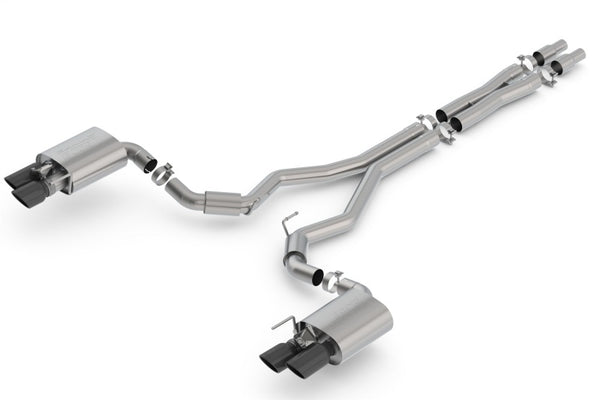 Borla 2018 Ford Mustang GT 5.0L AT/MT 3in S-Type Catback Exhaust Black Chrome Tips w/ Valves - Bull Strap