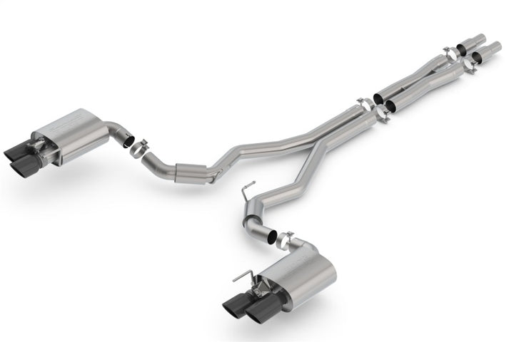 Borla 2018 Ford Mustang GT 5.0L AT/MT 3in S-Type Catback Exhaust Black Chrome Tips w/ Valves - Bull Strap